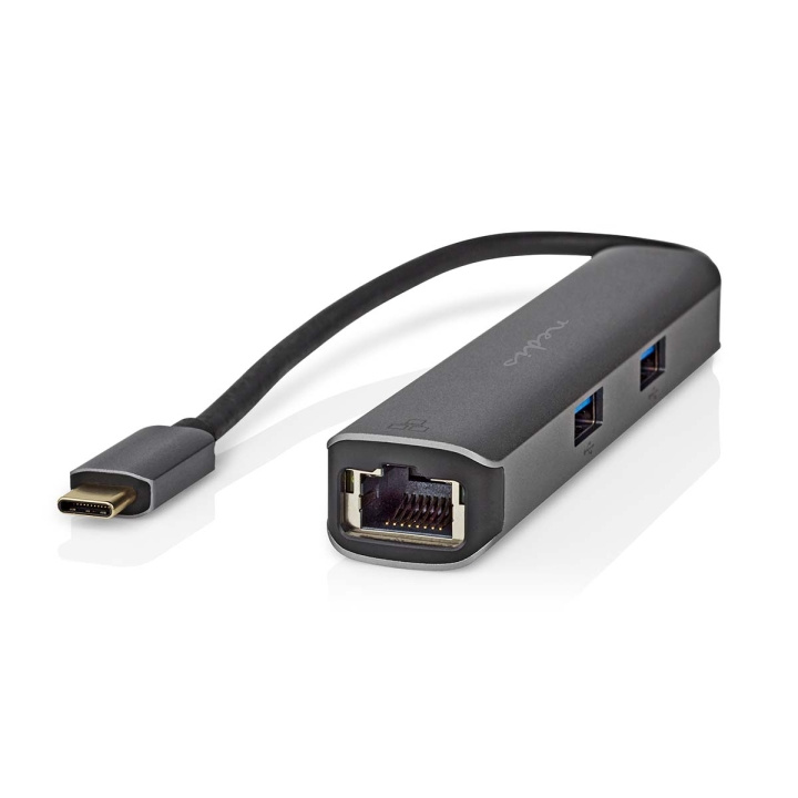 Nedis USB Multi-Port Adapter | USB 3.2 Gen 1 | USB-C™ Hann | HDMI™ Output / RJ45 Hun / 3x USB-A Hunn | 5 Gbps | 0.20 m | Rund | Gull belagt | PVC | Antrasitt | Boks i gruppen Datautstyr / Bærbare datamaskiner og tilbehør / Dokkingstasjoner hos TP E-commerce Nordic AB (C57838)