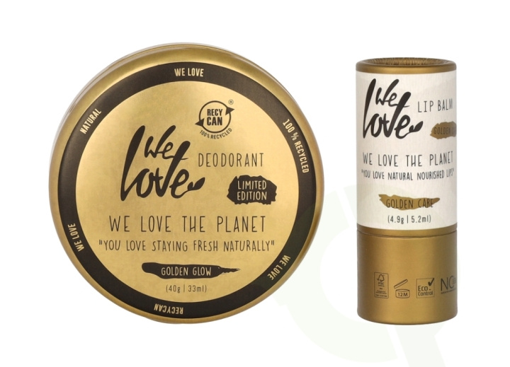 We Love The Planet Set 44.9 g Golden Glow Deodorant Tin 40gr/Velvet Care Vegan Lip Balm 4,9gr i gruppen HELSE OG SKJØNNHET / Gavesett / Gavesett for henne hos TP E-commerce Nordic AB (C58715)