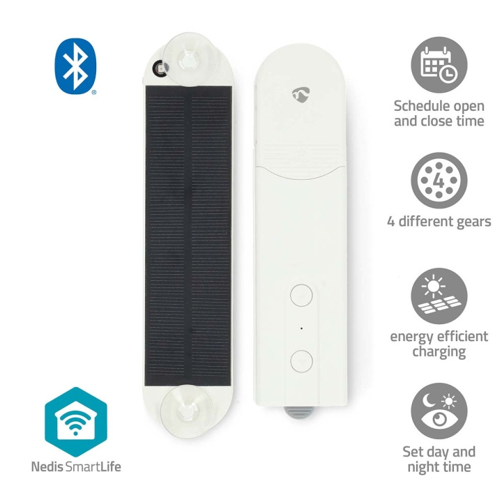 Nedis SmartLife Gardinrobot | Kabelsystem | Panelgardiner / Romerske persienner / Rullegardiner | Nettstrøm drevet / Solar Powered | 2000 mAh | Bluetooth® | Hvit i gruppen HJEM, HUS OG HAGE / Smarthus / Smarthussystemer hos TP E-commerce Nordic AB (C59007)