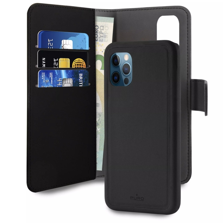 Puro iPhone 12 Pro Max, EcoLeather Wallet Detach, black i gruppen SMARTTELEFON & NETTBRETT / Mobilbeskyttelse / Apple / iPhone 12 Pro / Flippdeksel hos TP E-commerce Nordic AB (C60612)