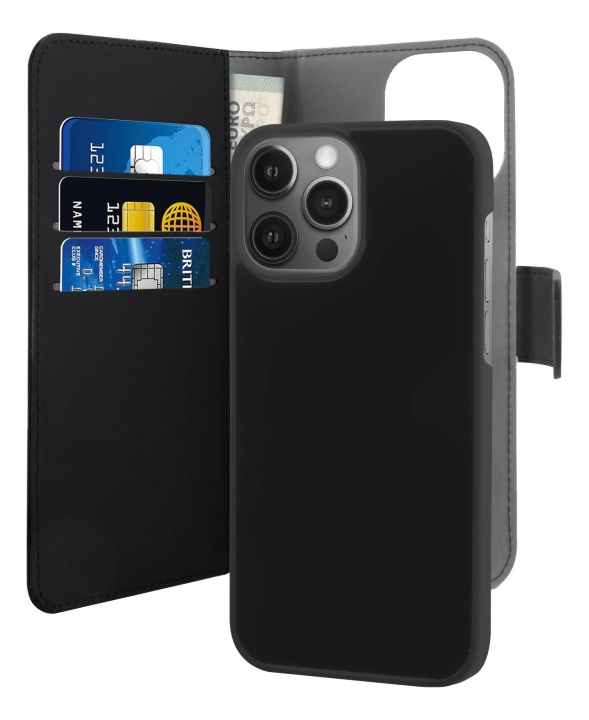 Puro iPhone 13 Pro EcoLeather Wallet Detach. black i gruppen SMARTTELEFON & NETTBRETT / Mobilbeskyttelse / Apple / iPhone 13 Pro / Flippdeksel hos TP E-commerce Nordic AB (C60718)