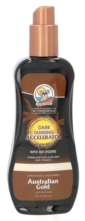 Australian Gold Accelerator Spray Gel 237 ml Dark Tanning + With Bronzers / Aloe Vera + Vitamine / Dark tanning Formula i gruppen HELSE OG SKJØNNHET / Hudpleie / Soling / Solkrem hos TP E-commerce Nordic AB (C61849)