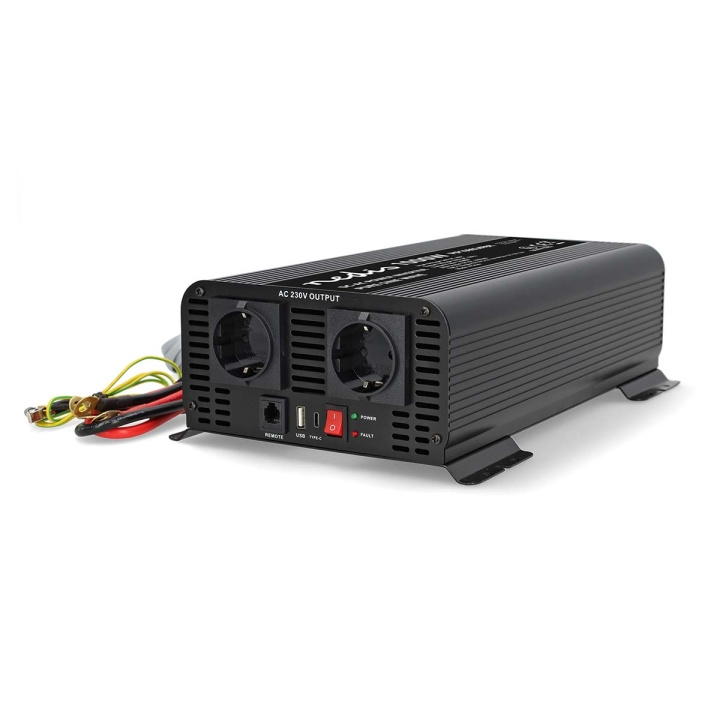 Nedis Power Inverter Pure Sine Wave | Inngangsspenning: 24 V DC | Enhetens strømuttak: Type F (CEE 7/3) / USB-A / USB-C™ | 230 V AC 50 Hz | 1000 W | Topp effekt: 2000 W | Skru Terminal | Pure Sine Wave | Sikring | Sort i gruppen HJEM, HUS OG HAGE / El og belysning / Spenningsomformer hos TP E-commerce Nordic AB (C64460)