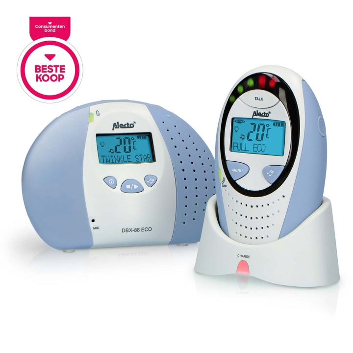 Alecto DBX-88 ECO Full Eco DECT babymonitor med display hvit/blå i gruppen LEKER, BARN OG BABY / Sikkerhet / Babymonitorer hos TP E-commerce Nordic AB (C64470)