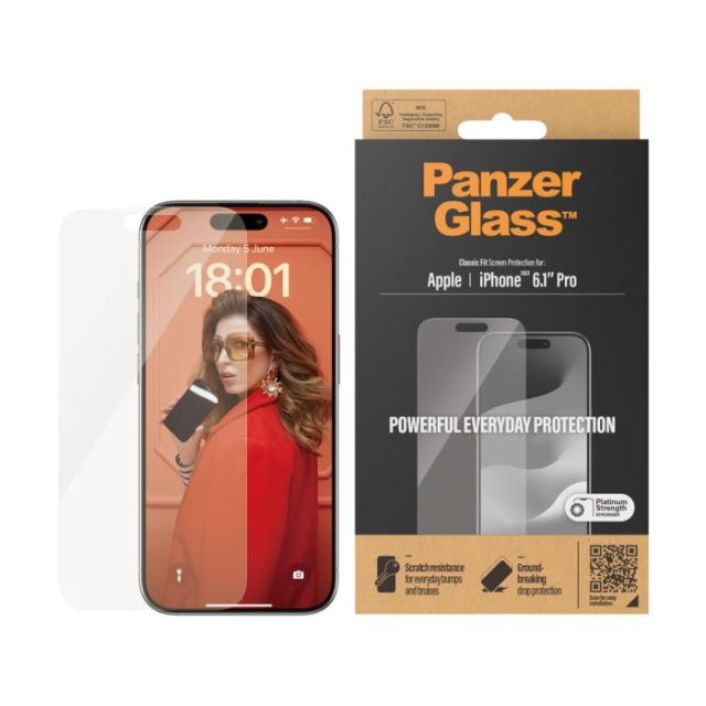 PanzerGlass Screen Protector Apple iPhone 15 Pro | Classic Fit i gruppen SMARTTELEFON & NETTBRETT / Mobilbeskyttelse / Apple / iPhone 15 hos TP E-commerce Nordic AB (C65906)