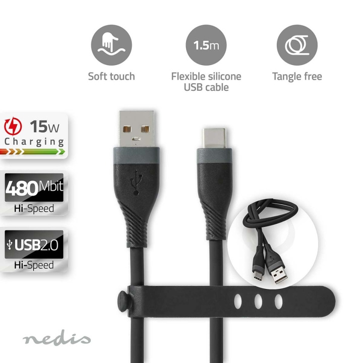 Nedis USB-kabel | USB 2.0 | USB-A Han | USB-C™ Hann | 15 W | 480 Mbps | Nikkel belagt | 1.50 m | Rund | Silikon | Sort | Boks i gruppen Datautstyr / Kabler og adaptere / USB / USB-C hos TP E-commerce Nordic AB (C66094)