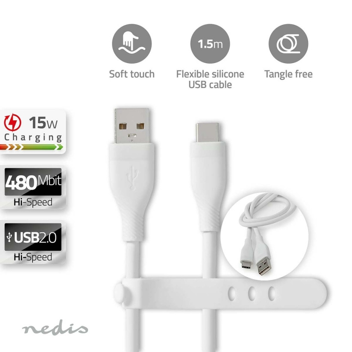 Nedis USB-kabel | USB 2.0 | USB-A Han | USB-C™ Hann | 15 W | 480 Mbps | Nikkel belagt | 1.50 m | Rund | Silikon | Hvit | Boks i gruppen Datautstyr / Kabler og adaptere / USB / USB-C hos TP E-commerce Nordic AB (C66095)