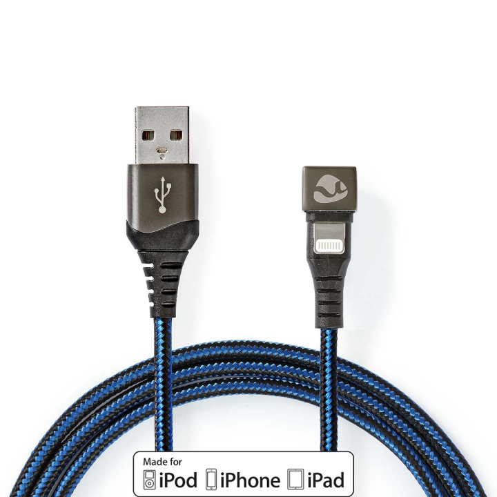 Nedis USB-kabel | USB 2.0 | Apple Lightning 8-Pinners | USB-A Han | 12 W | 480 Mbps | Nikkel belagt | 1.00 m | Rund | Flettet / Nylon | Blå / Sort | Deksel Vindusboks i gruppen SMARTTELEFON & NETTBRETT / Ladere og Kabler / Kabler / Kabler Lightning hos TP E-commerce Nordic AB (C66176)