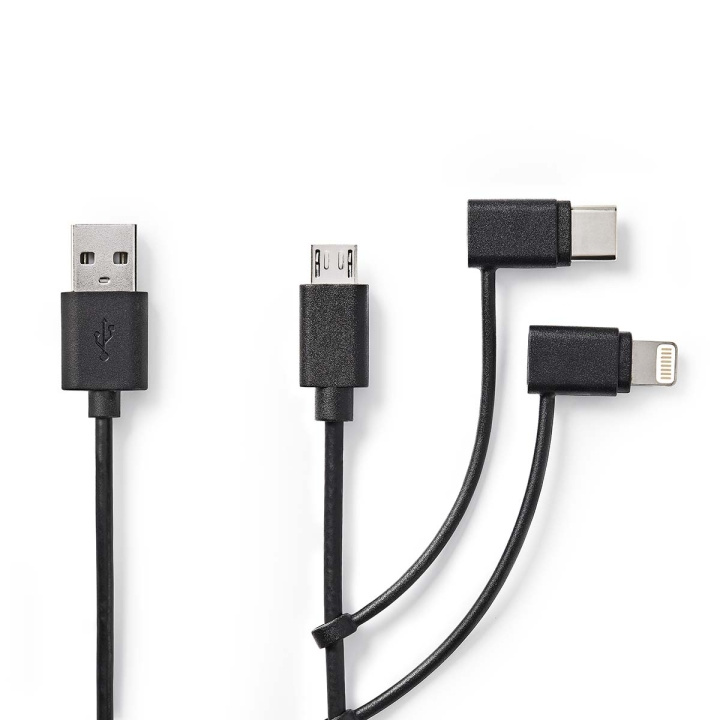 Nedis 3 i en kabel | USB 2.0 | USB-A Han | Apple Lightning 8-Pinners / USB Micro-B Han / USB-C™ Hann | 480 Mbps | 1.00 m | Nikkel belagt | Rund | PVC | Sort | Label i gruppen Datautstyr / Kabler og adaptere / USB / USB-C hos TP E-commerce Nordic AB (C66666)