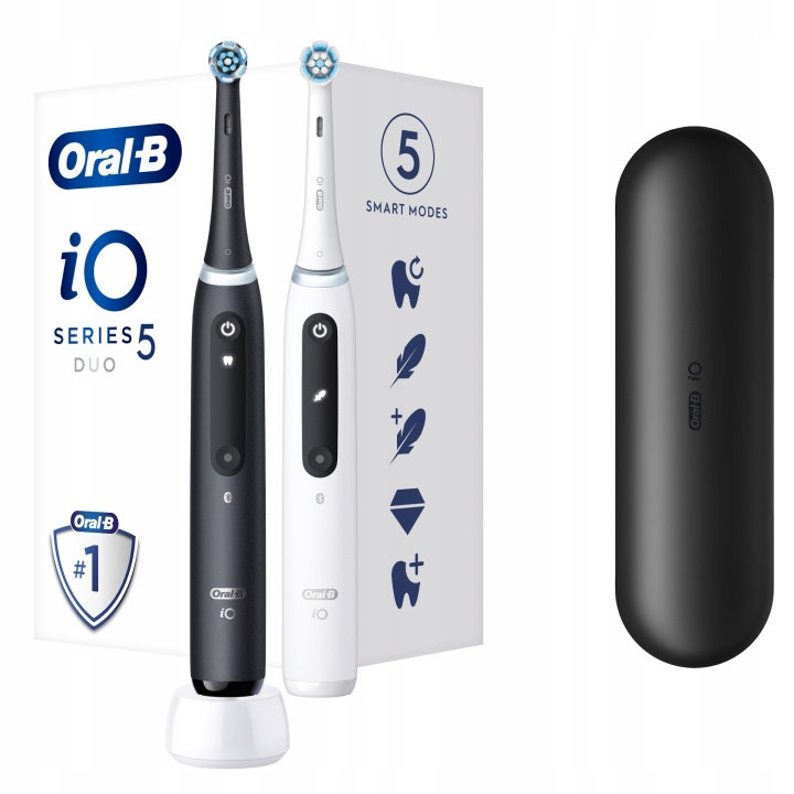 Oral B iO Series 5 Duo Pack Black+White elektrisk tandborste i gruppen HELSE OG SKJØNNHET / Munnpleie / Elektriske tannbørster hos TP E-commerce Nordic AB (C66952)