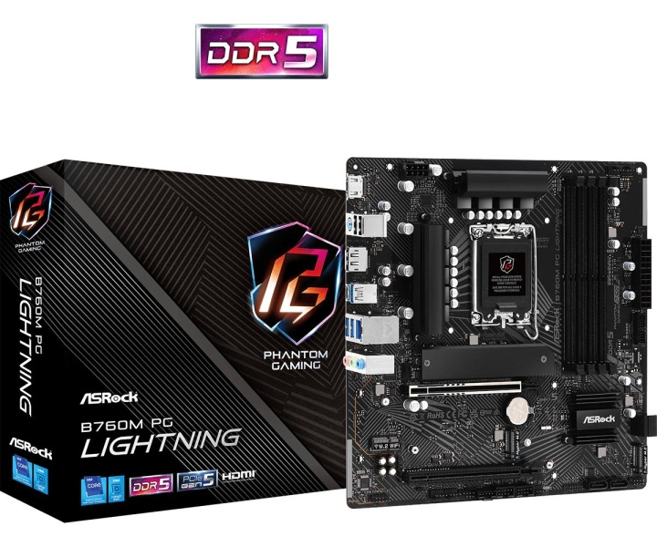 ASRock B760M PG LIGHTNING Micro-ATX LGA1700 Intel B760 i gruppen Datautstyr / PC-Komponenter / Hovedkort hos TP E-commerce Nordic AB (C67059)