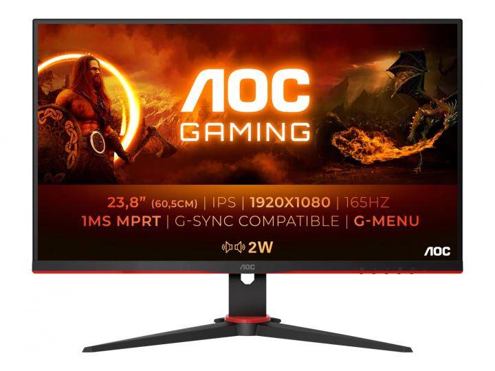 AOC Gaming 24G2SPU/BK 23,8 1920 x 1080 (Full HD) VGA (HD-15) HDMI DisplayPort 165Hz Pivot-skärm i gruppen Datautstyr / Dataskjerm / Dataskjermer hos TP E-commerce Nordic AB (C67077)