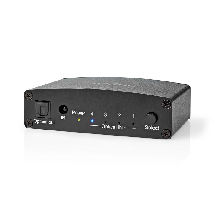 Nedis Digital Audio Switch | 4-veis | Koblingsinngang: DC-strøm / 4x TosLink | Koblingsutgang: TosLink Hun | Fjernkontroll / Manuell / Trykk på knappen | Metall | Sort i gruppen Elektronikk / Kabler og adaptere / Lyd Digital hos TP E-commerce Nordic AB (C67495)