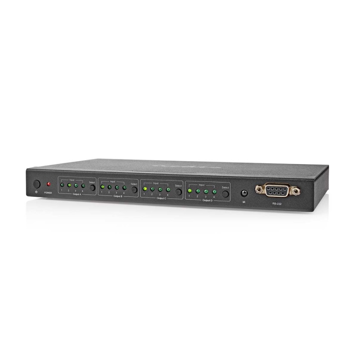 Nedis HDMI ™ Matrix Switch | 4 stk. 4-porters port(s) | DC-strøm / 1x RS232 / 4x HDMI™ Inngang | 4x HDMI™ Utgang | 4K@60Hz | 18 Gbps | Fjernstyrtkontrolert | Metall | Sort i gruppen Elektronikk / Kabler og adaptere / HDMI / Adaptere hos TP E-commerce Nordic AB (C67620)