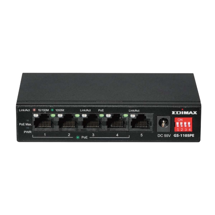 Edimax Lang rekkevidde 5-port Gigabit PoE+-bryter med 4 PoE+-porter og DIP-bryter i gruppen Datautstyr / Nettverk / Switcher / 10/100/1000Mbps hos TP E-commerce Nordic AB (C67657)