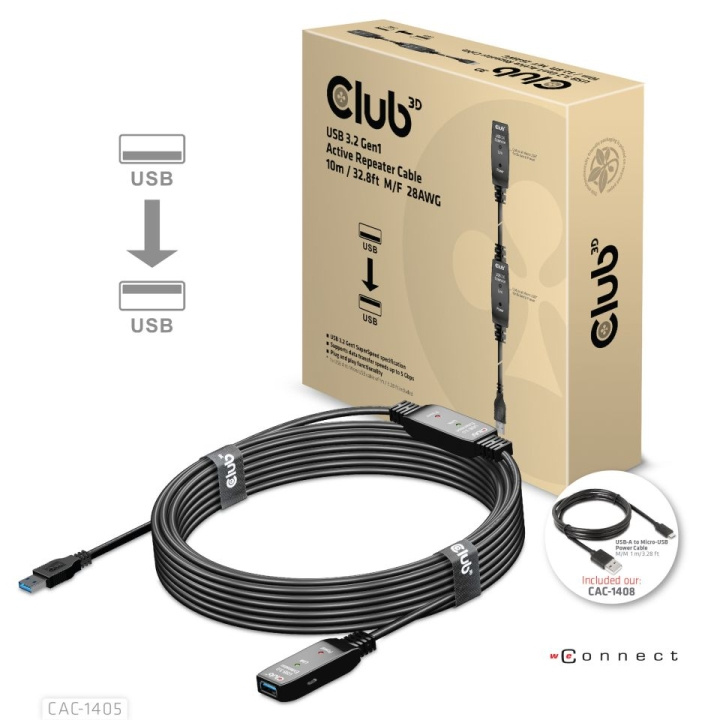 Club 3D USB 3.2 Gen1 aktiv repeaterkabel 10 m M/F 28AWG i gruppen HJEM, HUS OG HAGE / El og belysning / Skjøteledninger hos TP E-commerce Nordic AB (C67904)