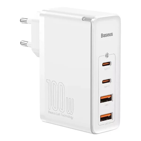 Baseus GaN2 Pro- Fast Charger 2xUSB + 2xUSB-C 100W (White) i gruppen SMARTTELEFON & NETTBRETT / Ladere og Kabler / Vegglader / Vegglader Type C hos TP E-commerce Nordic AB (C67910)