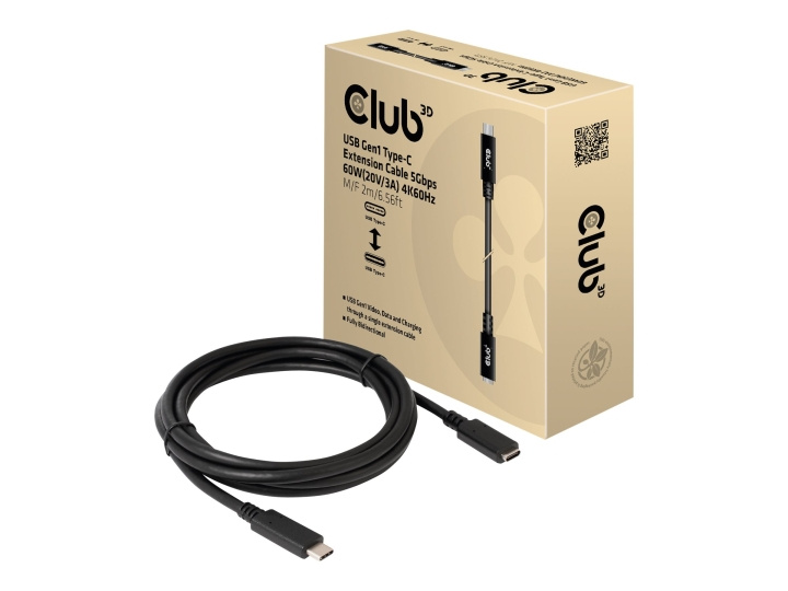 Club 3D USB Type-C förlängningskabel 2m Svart i gruppen HJEM, HUS OG HAGE / El og belysning / Skjøteledninger hos TP E-commerce Nordic AB (C67925)