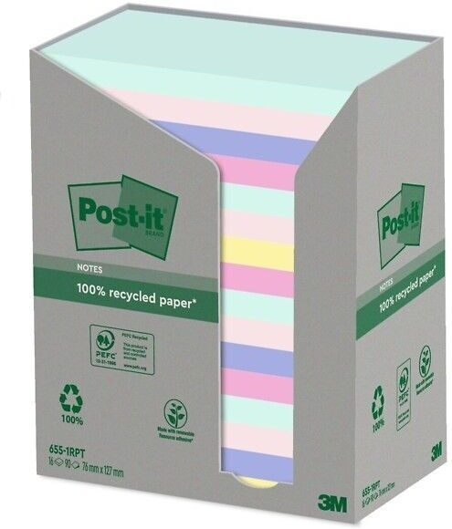 3M Post-it Nature Eko Z-notes, 76x127 mm, 16 x 100 stk, assorterte farger i gruppen HJEM, HUS OG HAGE / Kontorsmaterialer / Papir og Blokker hos TP E-commerce Nordic AB (C68159)