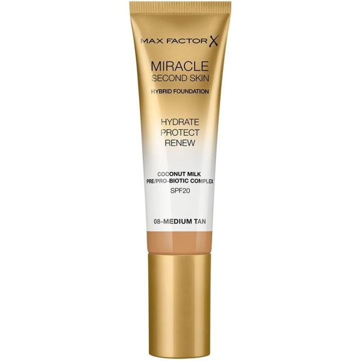 Max Factor Miracle Second Skin Foundation 08 Medium Tan i gruppen HELSE OG SKJØNNHET / Makeup / Makeup ansikt / Foundation hos TP E-commerce Nordic AB (C69312)