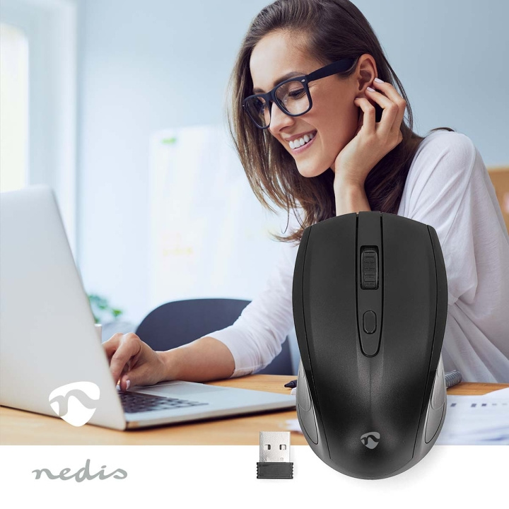 Nedis Mus | Wireless | 800 / 1200 / 1600 dpi | Justerbar DPI | Antall knapper: 4 | Both Handed i gruppen Datautstyr / Mus & Tastatur / Mus / Trådløs hos TP E-commerce Nordic AB (C69697)