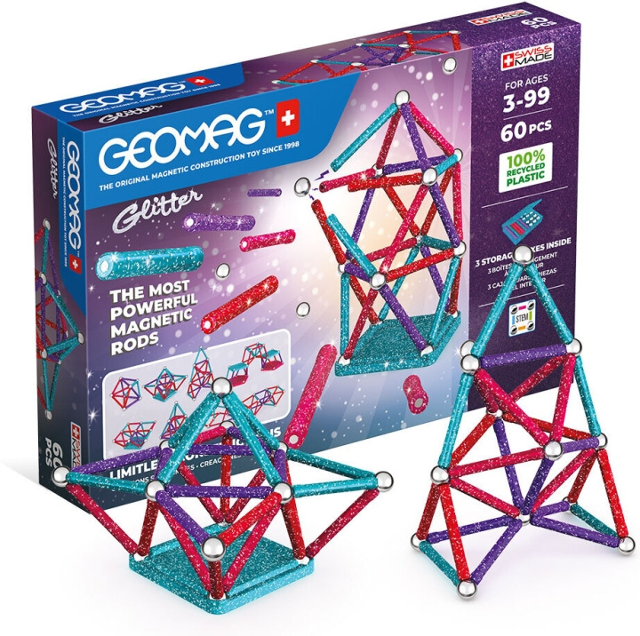 Geomag Glitter Resirkulert magnetisk byggesett, 60 deler i gruppen LEKER, BARN OG BABY / Leker / Byggeleker / Geomag hos TP E-commerce Nordic AB (C69959)