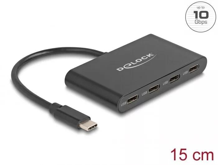 DeLOCK USB 3.2 Gen 2 USB Type-C™ Hub with 4 x USB Type-C™ female i gruppen Datautstyr / Datamaskin Tilbehør / USB-Hubs hos TP E-commerce Nordic AB (C70540)