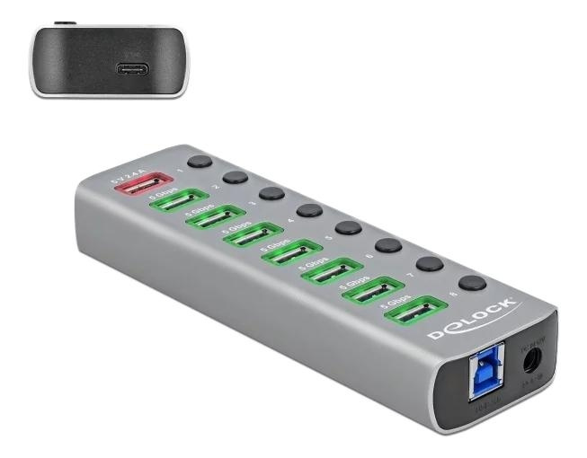 DeLOCK USB3.2 Gen1 Hub 7 Ports 1Fast Charging Port 1USBC PD 3 Port i gruppen Datautstyr / Datamaskin Tilbehør / USB-Hubs hos TP E-commerce Nordic AB (C70610)