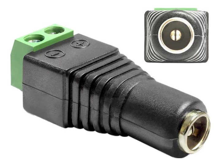 DeLOCK Adapter DC 5.5 x 2.1 mm female > Terminal Block 2 pin i gruppen HJEM, HUS OG HAGE / El og belysning / Elinstallasjon / Tilbehør hos TP E-commerce Nordic AB (C70627)