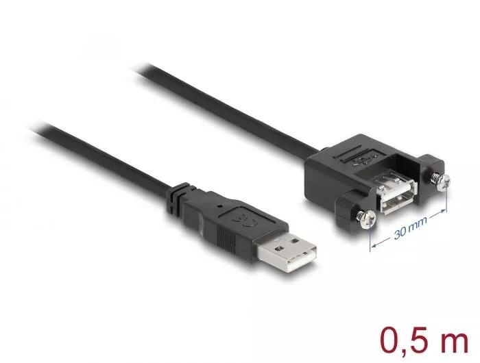 DeLOCK Cable USB 2.0 Type-A ma>USB 2.0 Type-A fe panel-mount, 0,5m i gruppen Datautstyr / Kabler og adaptere / USB / USB-A / Kabler hos TP E-commerce Nordic AB (C70706)