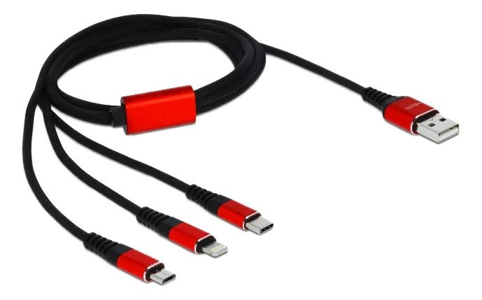 DeLOCK USB Charging Cable 3in1 Lightning/MicroUSB/USB TypeC 1m i gruppen SMARTTELEFON & NETTBRETT / Ladere og Kabler / Kabler / Kabler Lightning hos TP E-commerce Nordic AB (C70727)