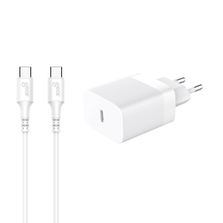 Gear Lader 220V 1xUSB-C Hvit PD/PPS 30W + Kabel USB-C til USB-C i gruppen SMARTTELEFON & NETTBRETT / Ladere og Kabler / Vegglader / Vegglader Type C hos TP E-commerce Nordic AB (C71370)