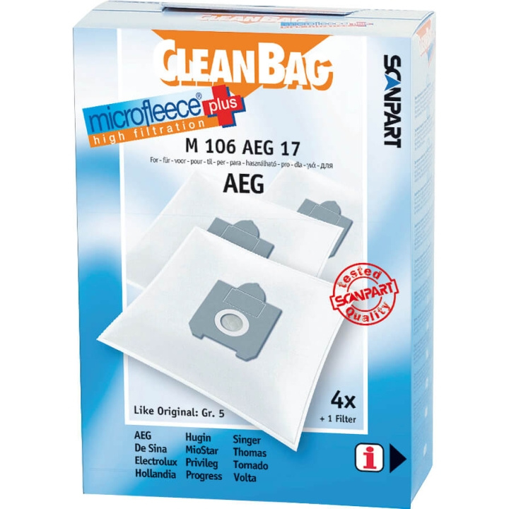 CLEANBAG Microfleece+ Støvsugerpose AEG Gr.5 4+1 i gruppen HJEM, HUS OG HAGE / Rengjøringsprodukter / Støvsugere og tilbehør / Tilbehør / Støvsugerposer hos TP E-commerce Nordic AB (C71503)