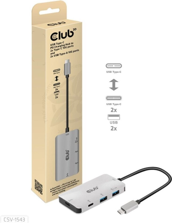 Club 3D Type-C PD-ladehub - nav i gruppen Datautstyr / Bærbare datamaskiner og tilbehør / Dokkingstasjoner hos TP E-commerce Nordic AB (C71790)