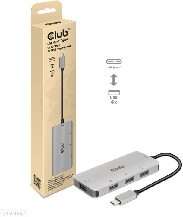 Club 3D USB Type-C til 10 Gbps 4x USB Type-A-hub i gruppen Datautstyr / Datamaskin Tilbehør / USB-Hubs hos TP E-commerce Nordic AB (C71791)