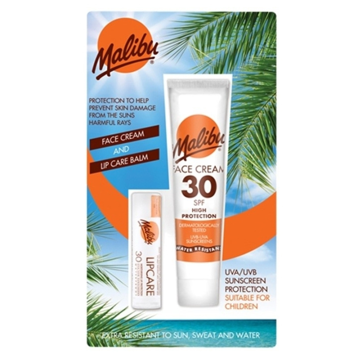 Malibu Sun Face Cream & Lipbalm SPF30 Blister Duo i gruppen HELSE OG SKJØNNHET / Hudpleie / Soling / Solkrem hos TP E-commerce Nordic AB (C74747)