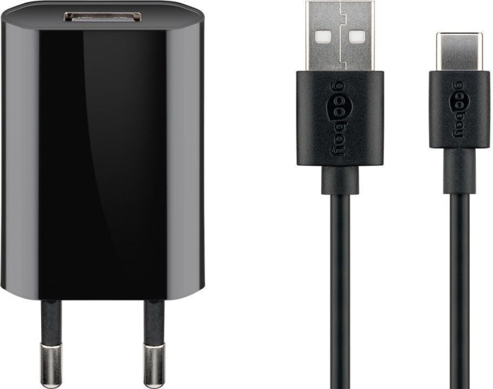 Goobay USB-C 5 W lader + kabel, 1 m, svart i gruppen SMARTTELEFON & NETTBRETT / Ladere og Kabler / Vegglader / Vegglader Type C hos TP E-commerce Nordic AB (C75164)