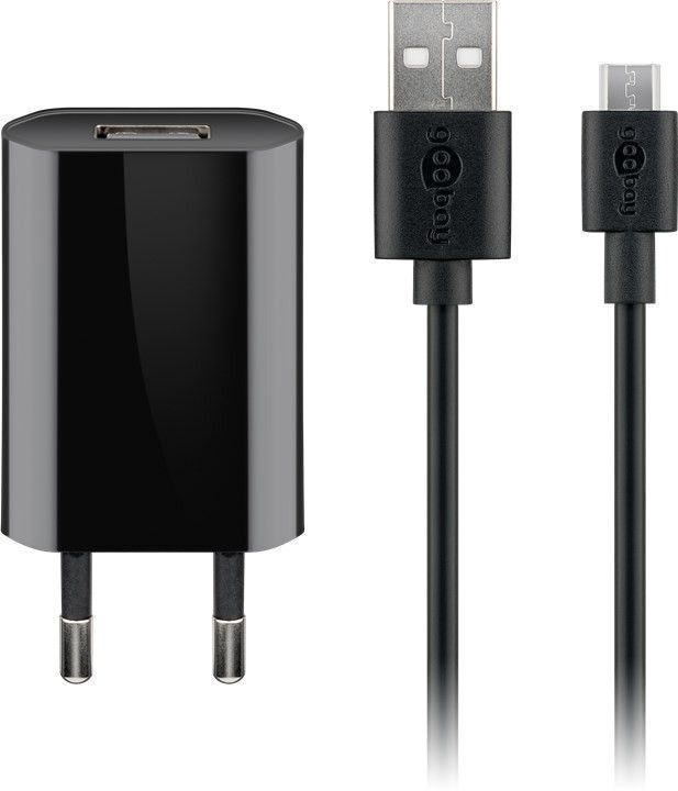 Goobay Micro-USB 5 W lader + kabel, 1 m, svart i gruppen SMARTTELEFON & NETTBRETT / Ladere og Kabler / Vegglader / Vegglader microUSB hos TP E-commerce Nordic AB (C75165)