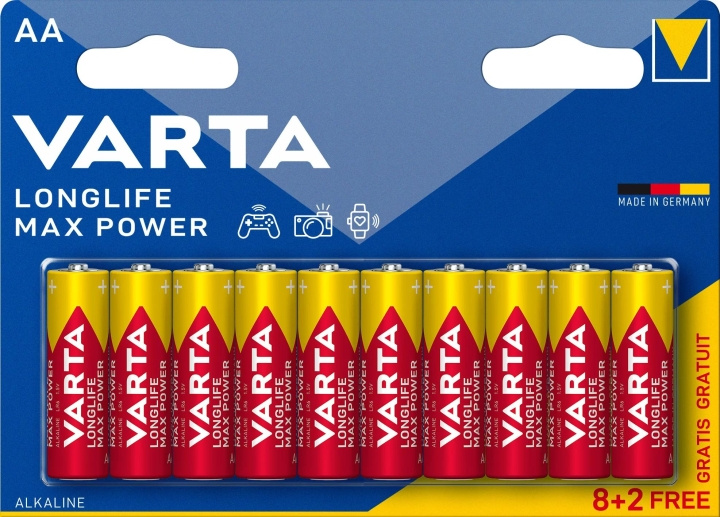 Varta Longlife Max Power AA 10 Pack (8+2) i gruppen Elektronikk / Batterier & Ladere / Batterier / AA hos TP E-commerce Nordic AB (C75559)