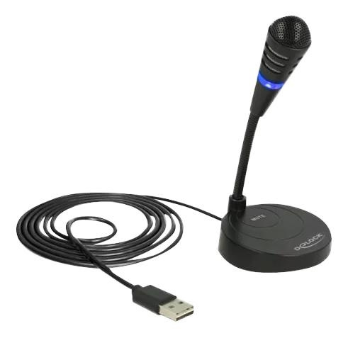 DeLOCK USB Microphone with base and Touch-Mute Button, black i gruppen Elektronikk / Lyd & Bilde / Håndholdte mikrofoner hos TP E-commerce Nordic AB (C75627)