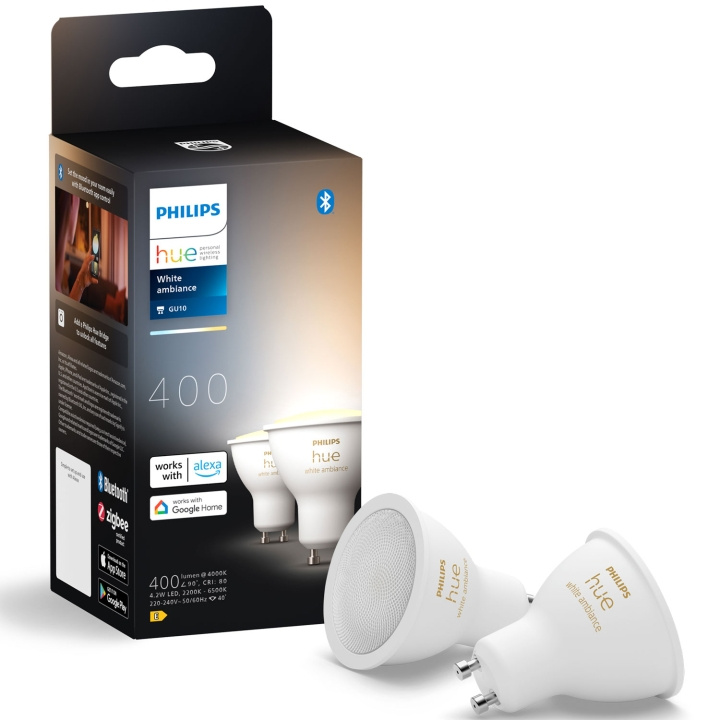 Philips Hue White Ambiance GU10 400lm 2-pack i gruppen HJEM, HUS OG HAGE / Smarthus / Smart belysning hos TP E-commerce Nordic AB (C75735)