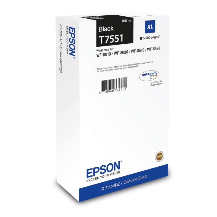 Epson Ink C13T75514N T7551 XL Black i gruppen Datautstyr / Skrivere og tilbehør / Blekk og toner / Blekkpatroner / Epson hos TP E-commerce Nordic AB (C76526)