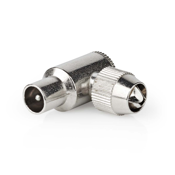 Nedis IEC (koaks) Connector | Vinklet 90° | Hann | Nikkel belagt | 75 Ohm | Skrue | Kabeltilførselsdiameter: 7.0 mm | Metall | Sølv | 2 stk. | Boks i gruppen Elektronikk / Kabler og adaptere / Antennekabler og tilbehør / Tilbehør hos TP E-commerce Nordic AB (C76684)