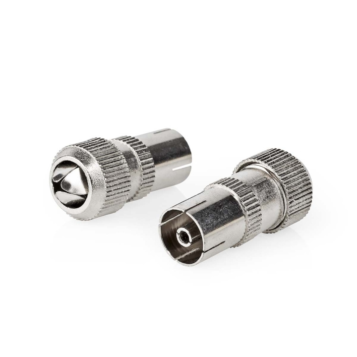 Nedis IEC (koaks) Connector | Rett | Hunn | Nikkel belagt | 75 Ohm | Skrue | Kabeltilførselsdiameter: 7.0 mm | Metall | Sølv | 2 stk. | Boks i gruppen Elektronikk / Lyd & Bilde / TV og tilbehør / Antenner og tilbehør hos TP E-commerce Nordic AB (C76686)