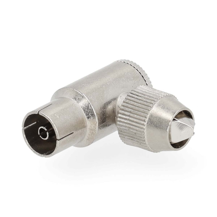 Nedis IEC (koaks) Connector | Vinklet 90° | Hunn | Nikkel belagt | 75 Ohm | Skrue | Kabeltilførselsdiameter: 7.0 mm | Metall | Sølv | 2 stk. | Gift Box with Euro Lock i gruppen Elektronikk / Kabler og adaptere hos TP E-commerce Nordic AB (C76688)