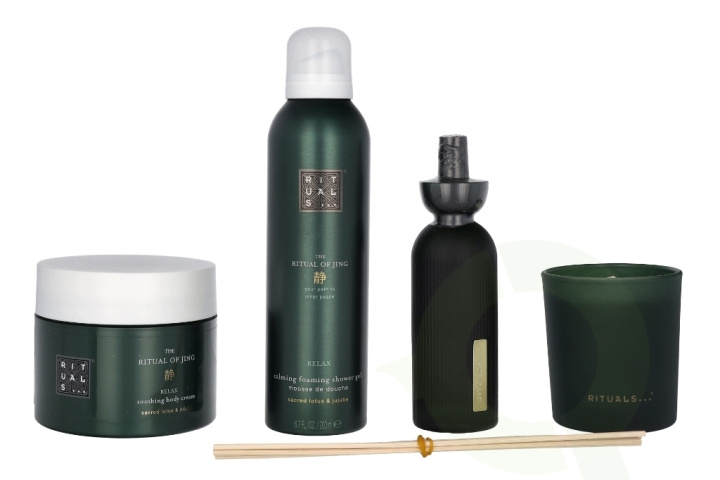 Rituals Jing Set 610 ml Foaming Shower Gel 200ml/Body Cream 200ml/Scented Candle 140gr/Fragrance Sticks 70ml i gruppen HELSE OG SKJØNNHET / Hudpleie / Kroppspleie / Bad- og dusjkrem hos TP E-commerce Nordic AB (C76891)