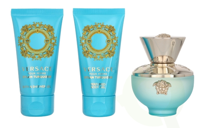 Versace Dylan Turquoise Giftset 150 ml Edt Spray 50ml/Shower Gel 50ml/Boy Lotion 50ml i gruppen HELSE OG SKJØNNHET / Gavesett / Gavesett for henne hos TP E-commerce Nordic AB (C76988)