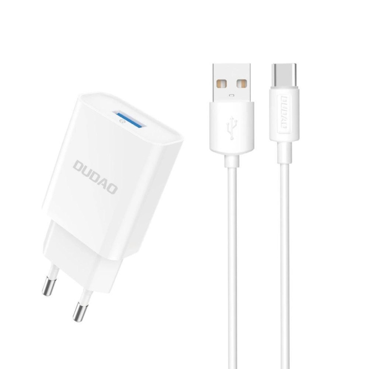 Dudao A4EU USB-A 2.1A power charger - white + USB-A - USB-C cable i gruppen SMARTTELEFON & NETTBRETT / Ladere og Kabler / Vegglader / Vegglader Type C hos TP E-commerce Nordic AB (C77162)