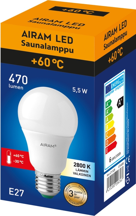 Airam LED-hagelampe, E27, 2800 K, 470 lm, opal i gruppen Elektronikk / Lys / LED-lys hos TP E-commerce Nordic AB (C77222)