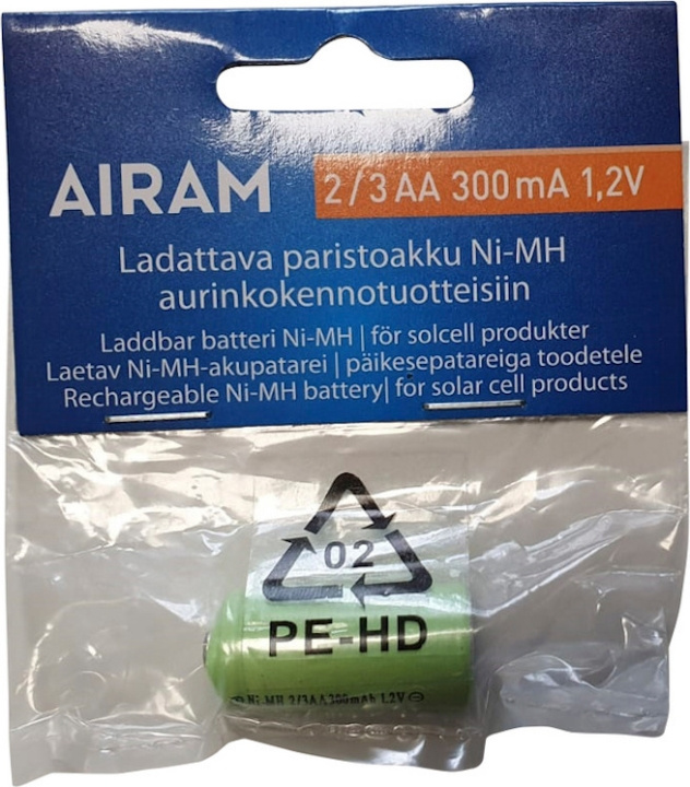 Airam Batteri NiMH-batteripakke for Solar-produkter, 2/3 AA, 300 mAh, 1 stk i gruppen HJEM, HUS OG HAGE / Verktøy / Batterier til Elektroverktøy hos TP E-commerce Nordic AB (C77269)